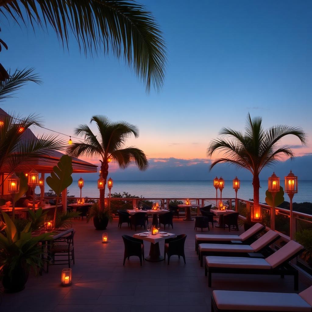 Terrasse du restaurant au crépuscule